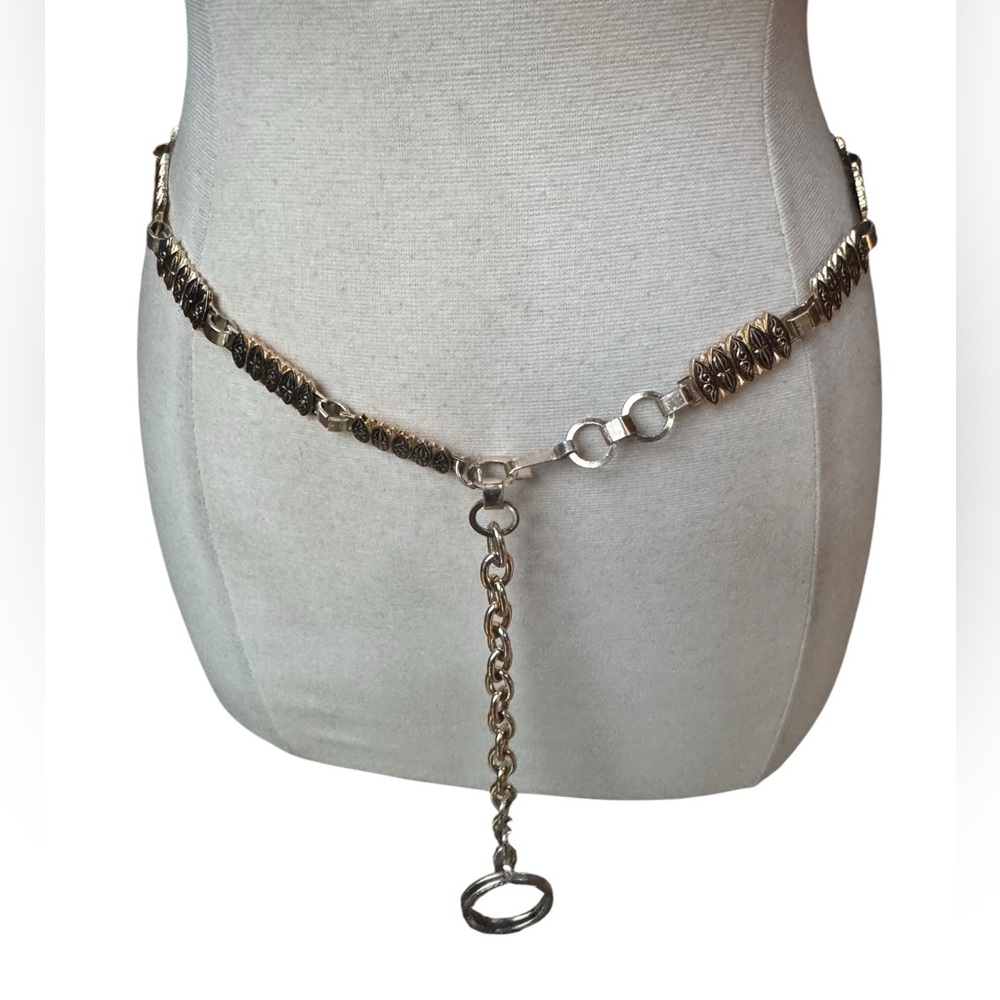 1980s/90s Gold Tone Chain Link Adjustable Belt w/5 Pair Oval Ornate Sets
